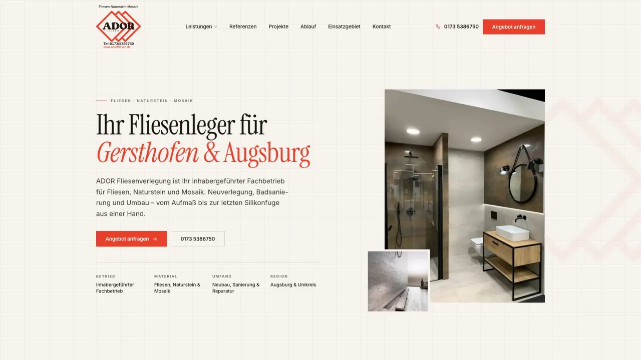 ADOR Fliesenverlegung – Website
